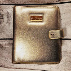 Lilly Pulitzer Agenda Folio Gold Leatherette Cover Interior Pockets Pen Loop